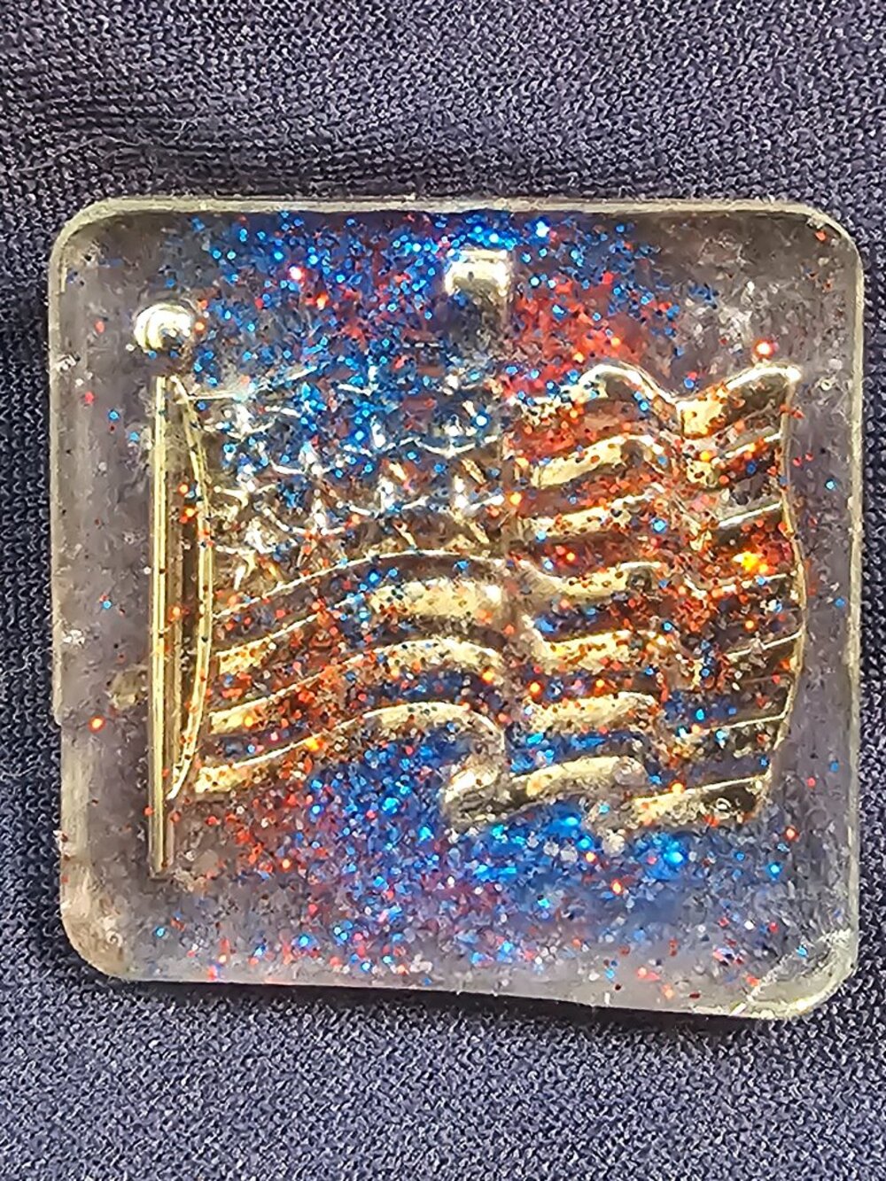 Handmade Resin AMERICAN FLAG Brooch Pin – 1.5" x 1.5"